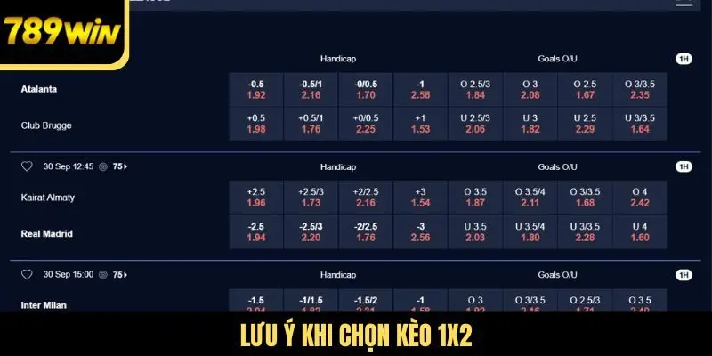 Lưu ý khi chọn kèo 1X2